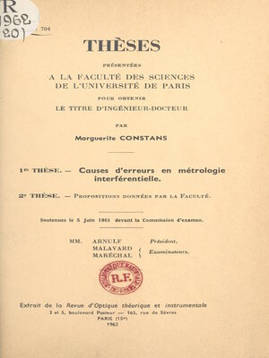 cover image of Causes d'erreurs en métrologie interférentielle